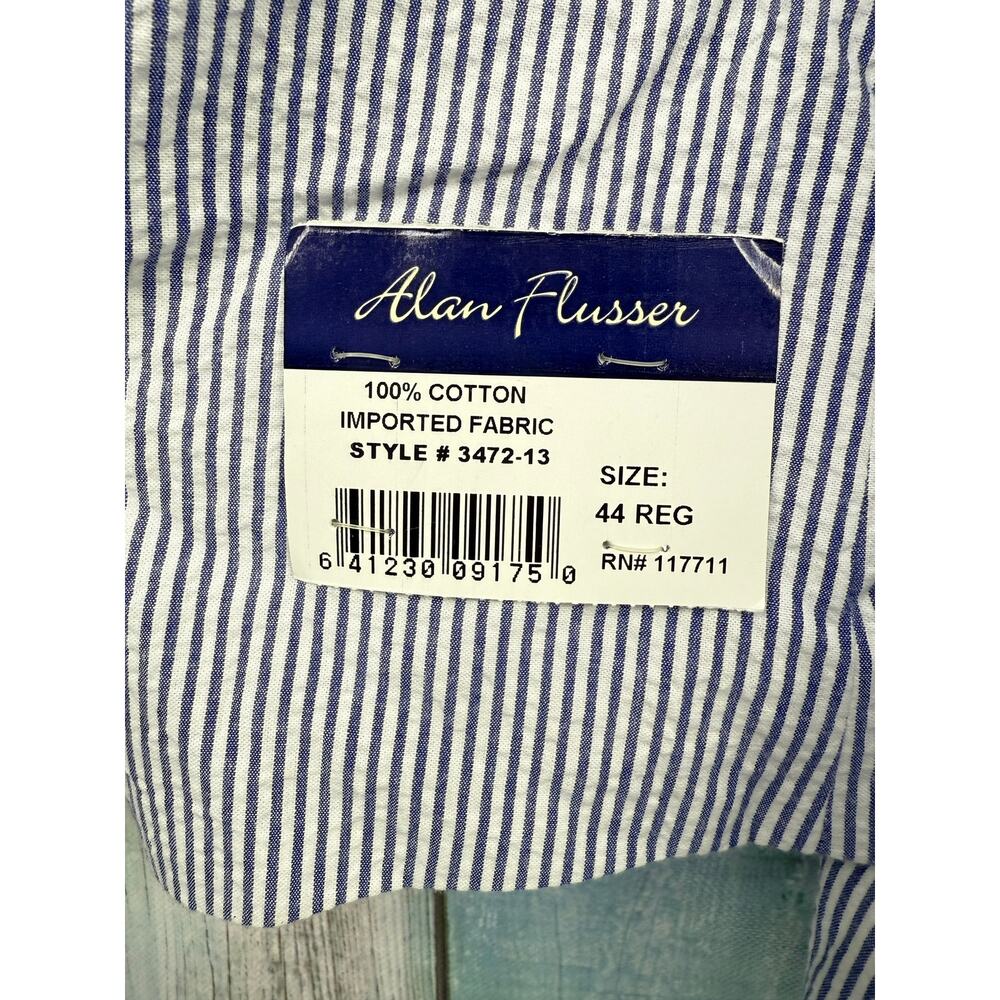 Alan Flusser Blue White Stripe Blazer 44 Reg NEW Seersucker Cotton Jacket NWT - Picture 5 of 9
